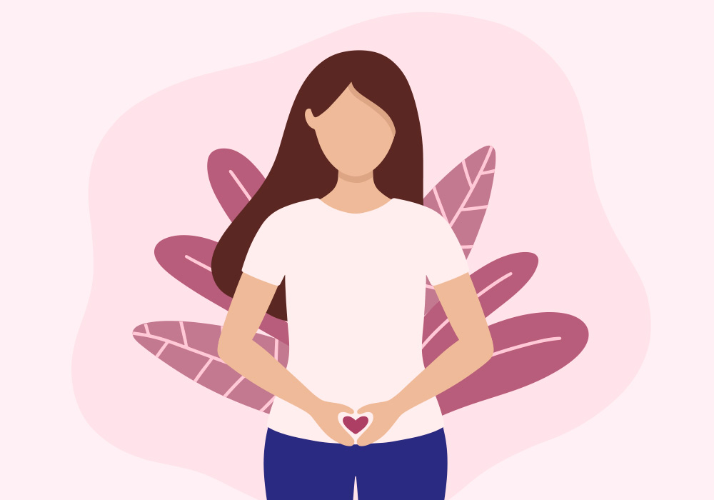 Illustration einer Frau, die ein Herz vor ihrem Bauch hält