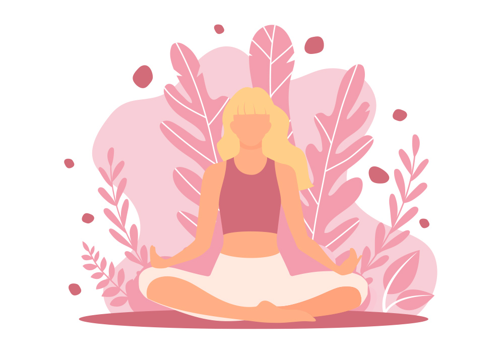 Illustration einer blonden Frau bei der Meditation.