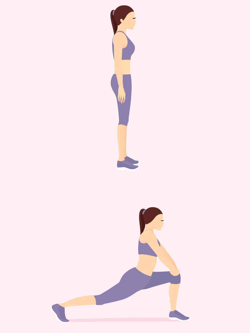 Illustration einer Frau, die einen Ausfallschritt ausführt. 