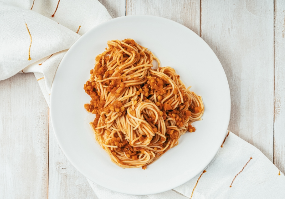 Vegane Linsen Blognese mit Spaghetti