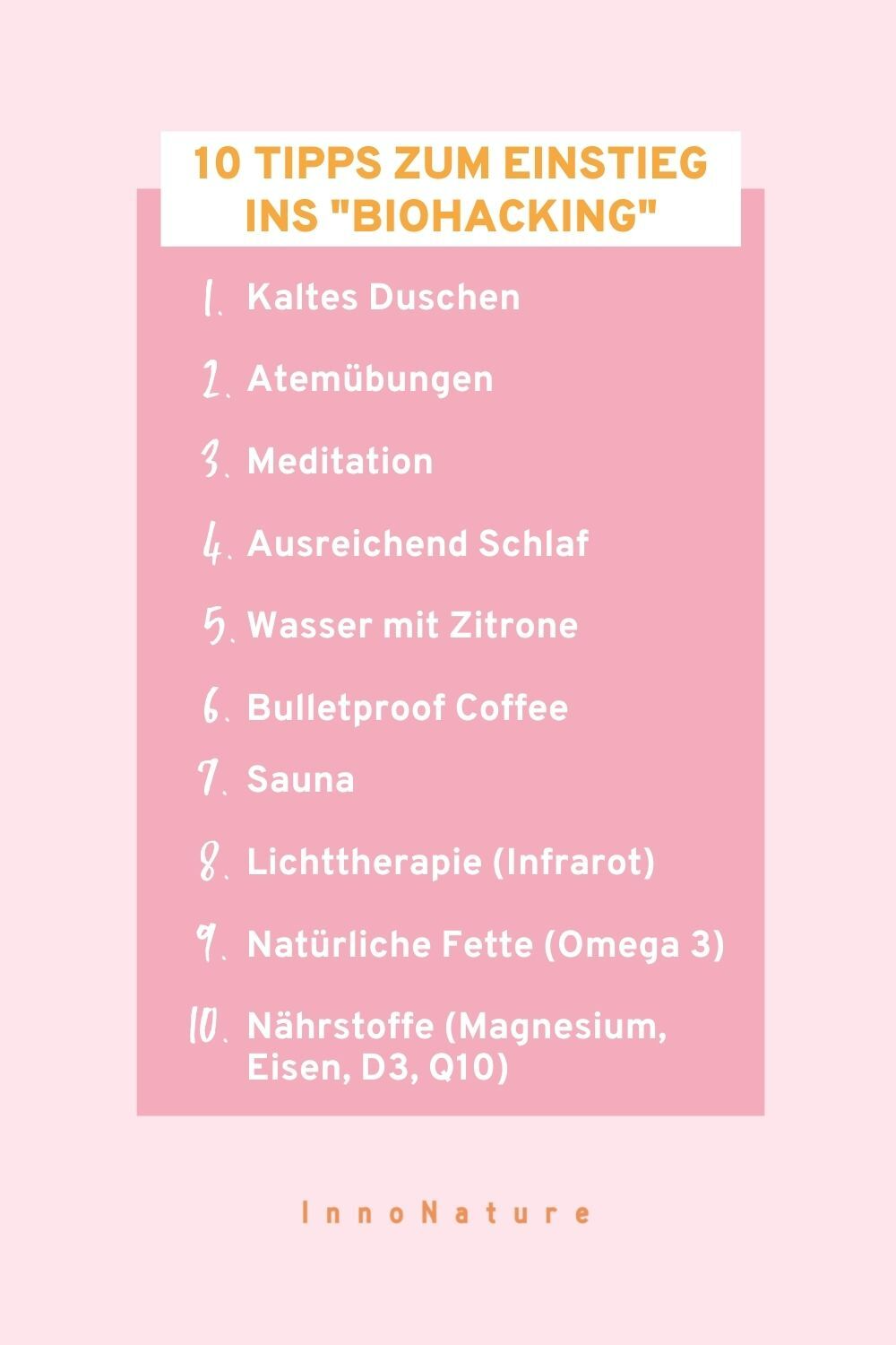 Checkliste mit den wichtigsten Punkten aus dem Biohacking. 