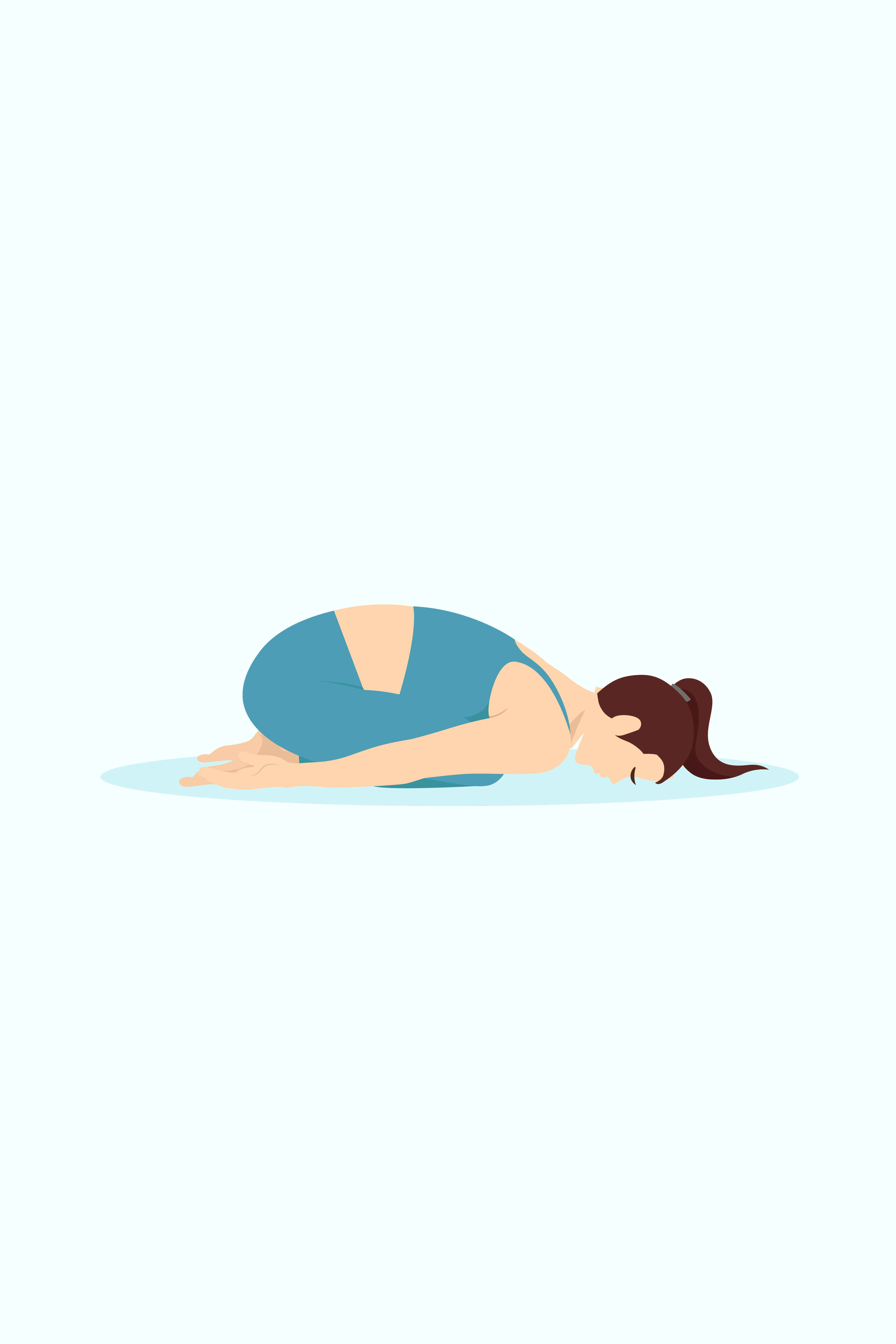 Illustration einer Frau in der Stellung des Kindes (Yoga Übung).