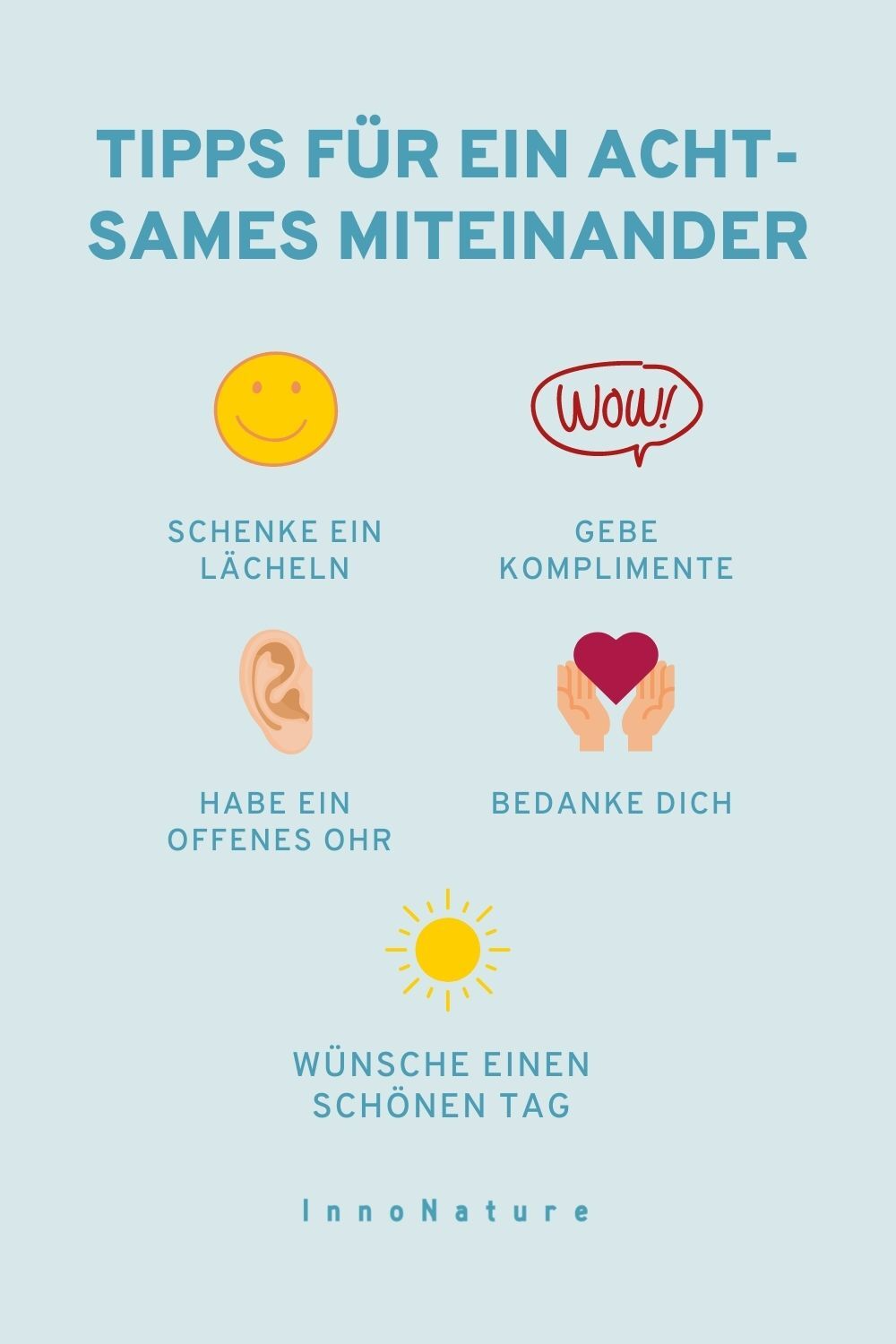 Grafik mit Tipps für ein achtsames Miteinander. 
