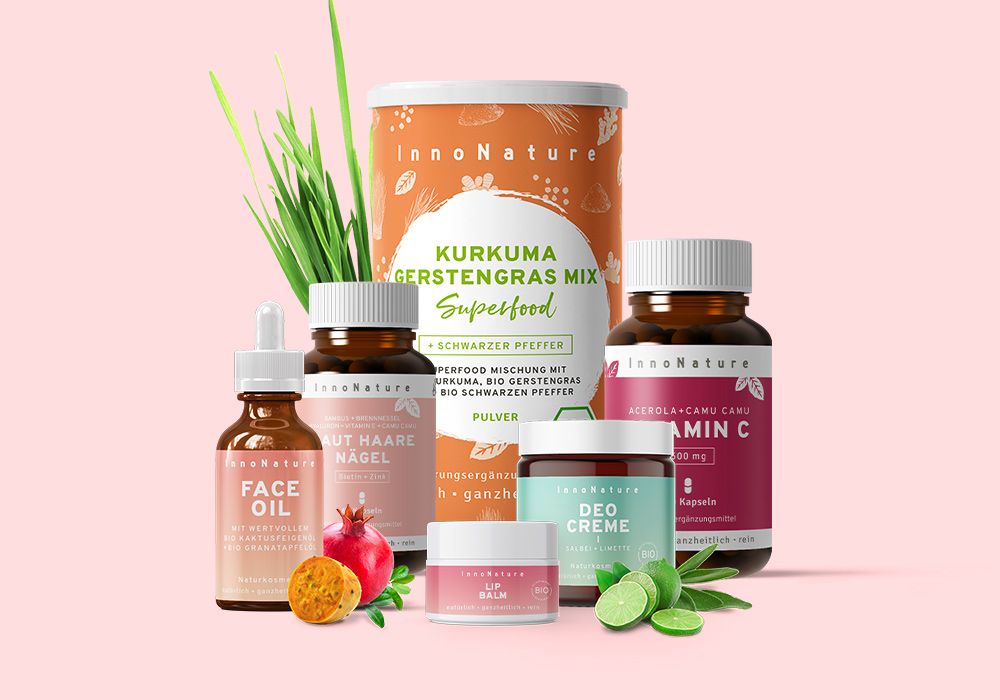 Natürliches Paket mit veganen Produkten gegen einen Mangel 