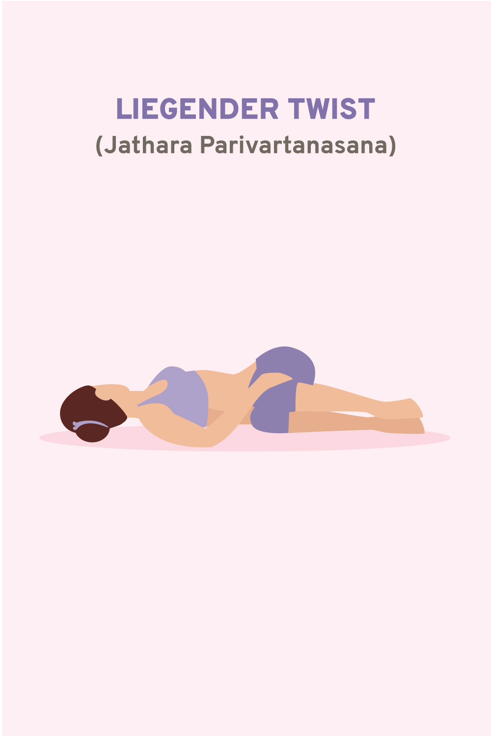 Illustration einer Frau, die den liegenden Twist (Yoga Pose) macht. 